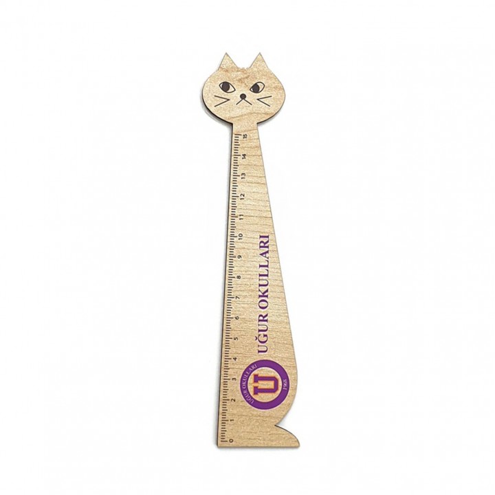 Kedi Figürlü Ahşap Promosyon Cetvel